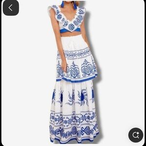Blue and White Embroidered Women's Skirt